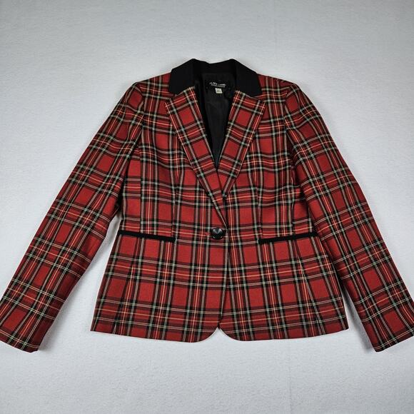 Black Label Evan Picone Blazer Jacket Tartan Plaid Checker Equestrian Womens 10 - Picture 11 of 12